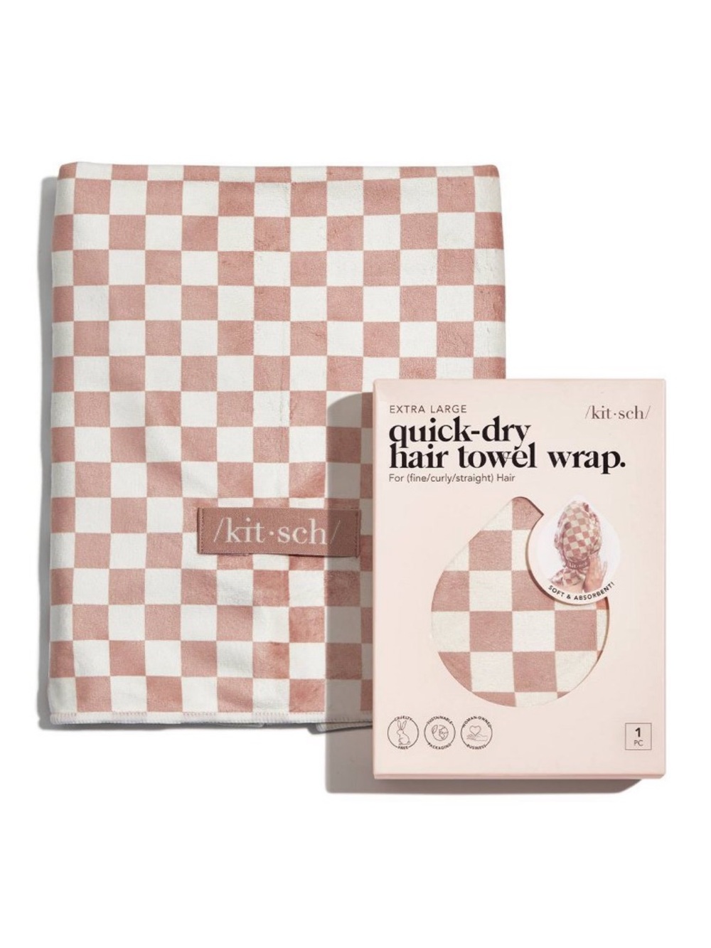 Kitsch Extra Large Quick-Dry Hair Towel
Wrap •Terracotta Checker•